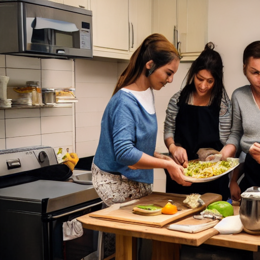 017_Three people are preparing a meal in a small kitchen..png